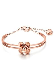 PlusMinus Womens 316L Stainless Steel Rose Gold Camellia Bracelet