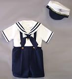 Deluxe Boys Sailor Shorts Suit with Suspenders & Hat Infants Size 6 MO to 24 MO