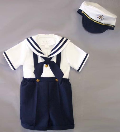 Deluxe Boys Sailor Shorts Suit with Suspenders & Hat Infants Size 6 MO to 24 MO