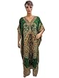 Moroccan Caftans for Womens Green Ethnic Print Satin Crepe Lounge Wear Kaftan