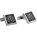 Kenneth Cole Men's Polished Rhodium Cufflink with Insert And Tool Emblem, Silver/Black, One Size