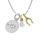 14k Yellow Gold Plated Sterling Silver "Wish" "Two-Tone" Charm Necklace with Wishbone Charm and Crystal, 18"