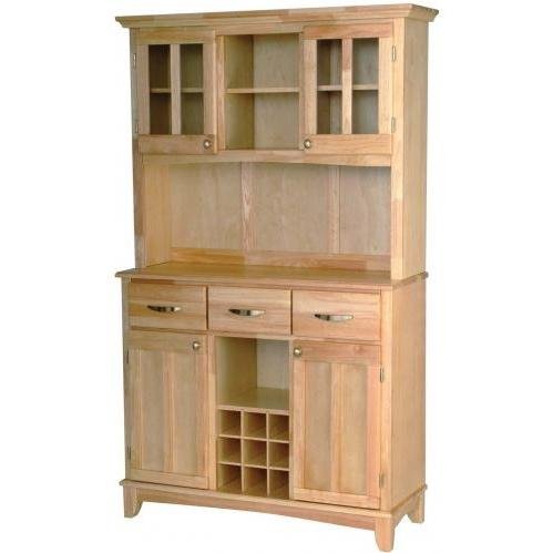 Home Styles Furniture 3 Drawer Large Natural Wood Buffet with Natural Top and 2-Door Hutch