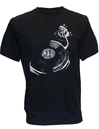 SODAtees music vinyl turntable mixer LP record disc T-SHIRT dj - Black - Large