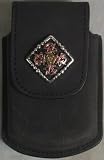 Black Distressed Leather Cell Phone Case With Concho