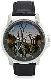salvador dali painting,salvador dali art Unisex Stainless Steel Leather Strap Watch,Watch Face Diameter: 1.4"