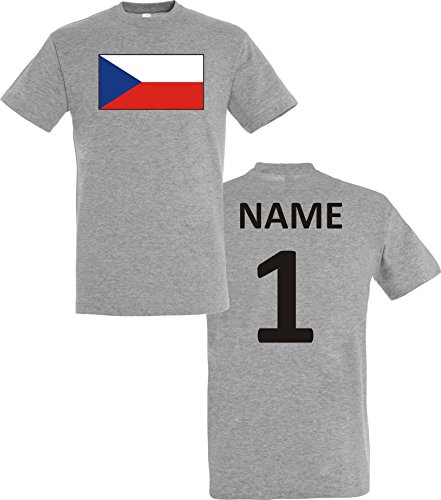 Uni T-Shirt Tschechien Czech Republic Ländershirt mit Wunschnamen und Nummer, Farbe sportsgrey, Größe M