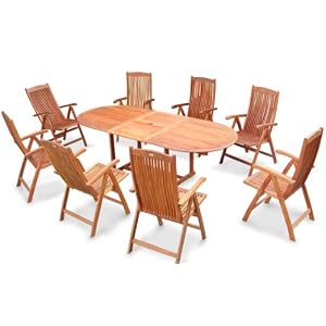 VIFAH V144SET2 Outdoor Wood 9-Piece Dining Set with Oval Extension Table, Natural Wood... by 