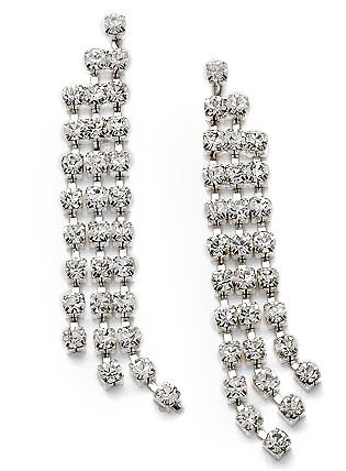 Roman Three Row Linear Rhinestone Earrings One Size