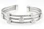 Stainless Steel Grey Cable with Sterling Silver Oval and Circle Pave Cuff Bracelet with Diamond-Accent (0.05 cttw)