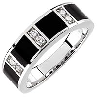 14Kt White Gold Charming Black Onyx and Diamond Men's Wedding Band