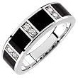 14K White Gold Onyx and Diamond Men's Wedding Band