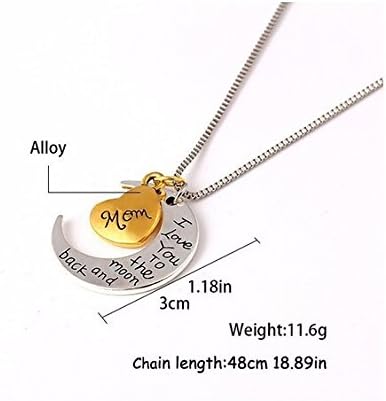 LingKing "I Love You to The Moon and Back" Two Piece Charm Love Heart Necklace Love Family Pendant Necklace