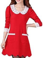 Girls A-line Long Sleeves Above the Knee Polyester/Spandex Plaid Print Lace Stretchy  Dress