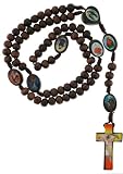 Wooden Rosary Dark Colored Wood with Religious Figure Icons