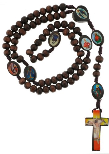 Wooden Rosary Dark Colored Wood with Religious Figure Icons