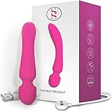 Double Delight Wand Massager - Dual Vibrating Opposing Tips with 3 Speeds + 7 Delightful Patterns Per Power Setting, Super Pink