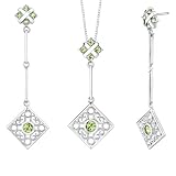 Dazzling and Lustrous 3.50 carats Round Shape Peridot Pendant Earrings Set in Sterling Silver