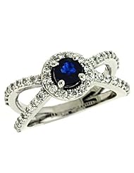 14K White Gold 1.351cttw Diamond and Blue Sapphire Gemstone Ring