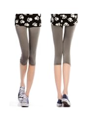 Woman Elastic Waist Dark Khaki Capri Pants Leggings XS