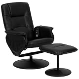 Massaging Leather Recliner and Ottoman (Black) (39H x 29.5W x 40D)