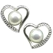 Cursive Heart Shaped White Cultured Pearl Platinum Overlay CAREFREE Sterling Silver Stud Earrings