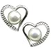 Cursive Heart Shaped White Cultured Pearl Platinum Overlay CAREFREE Sterling Silver Stud Earrings