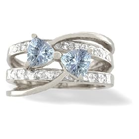 14K White Gold Genuine Trillion Aquamarine and Diamond Ring by Jewels For Me