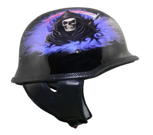 DOT German Style Black Reaper Half Face Motorcycle Helmets - Size : Small