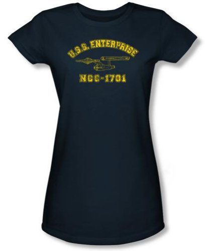  Star Trek ENTERPRISE ATHLETIC Juniors Size Fitted Girly Navy T-shirt Tee Shirt