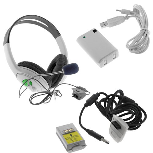 41 BUYXV7yL GTMax Rechargeable Battery Pack + USB Play and Charge Charger Cable+Battery + Headset with Mic for Microsoft XBox 360
