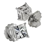 14k White Gold 4 Prong Moissanite Princess Studs (4.32 cttw equivalent)