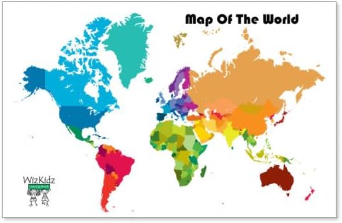 WizKidz Full Color Laminated Placemats: World Continents 8.5 in x 11 in