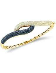 Black and White Round Diamond Cross Over Pave Set Bangle Bracelet 14k Yellow OR White Gold (2.48 cttw)