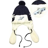 Acrylic and Microfiber Boys' Embroidered Pilot Cap Hat with Ear Flaps and Pompon - Various Colors