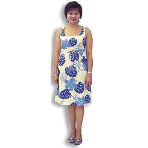 Monstera Season Square Neck Hawaiian Aloha Empire Drawstring Tie Front Short Tank Dress - Regular and Plus Size