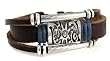 Sun Medallion & Blue Accented Leather Zen Bracelet Beads, Fits 6 to 9 Inch Wrists for Men, Women, Teen, Boys and Girls in Gift Box