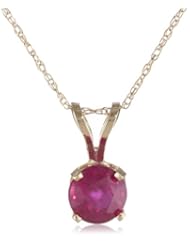 14k Gold 6mm Round Ruby 4-Prong Solitaire Pendant, 17"