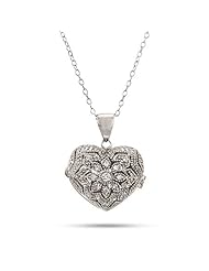 Sterling Silver CZ Heart Locket Necklace