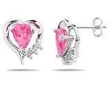 Pear Shaped Pink Topaz & Diamond Heart Earrings