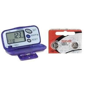 Omron HJ-105 Pedometer with Calorie Counter Plus 2 Maxell LR43 Replacement Batteries!