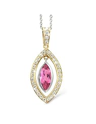 Twin Marquis Diamond Pendant In 18K Yellow Gold With A 0.60 ct. Genuine Pink Tourmaline Center Stone.