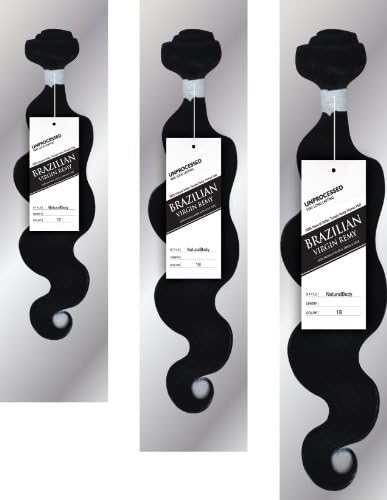 Human Hair Direct 100% Virgin Brazilian Human Hair Extensions BODY WAVE 3-Pack (18", 20", 22") Bundle, 300g Total (100g each), Grade AAAAAA (#1B - Off Black (Pre-Colored)) with Argan Oil