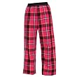 Romance Red glitter sparkle tartan plaid check flannel cotton pants for lounging, sleep, sports. Unisex relaxed fit, exposed elastic waist