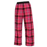 Romance Red glitter sparkle tartan plaid check flannel cotton pants for lounging, sleep, sports. Unisex relaxed fit, available in 3 Youth sizes, exposed elastic waist