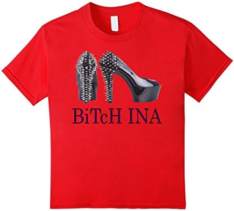Bitch INA Stiletto Sexy Spiked High Heels Shoes Shirt Tshir - Kids 8 - Red