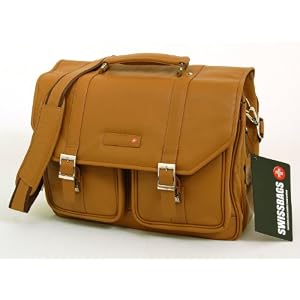 Swiss Bags Leather Laptop Briefcase Notebook Case Portfolio - Tan