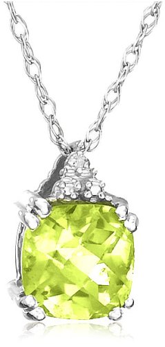 10k Choice of White or Yellow Gold, August Birthstone, Peridot and Diamond Pendant