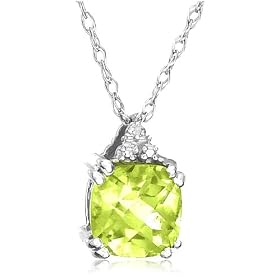 10k Choice of White or Yellow Gold, August Birthstone, Peridot and Diamond Pendant by Birthstones