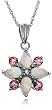 10k White Gold Lab-Created Opal and Pink Tourmaline Flower Pendant w/ Diamond Accent